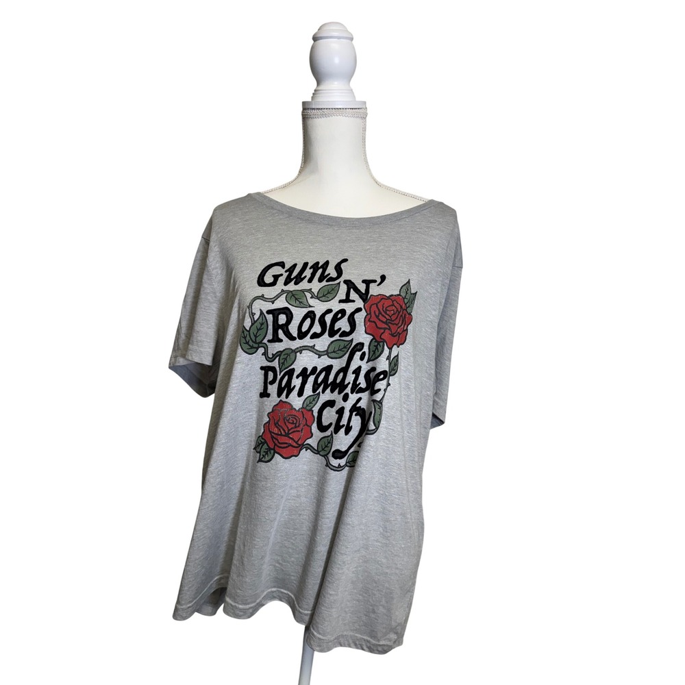 Lucky Brand Women's Gray Guns N' Roses Graphic Short Sleeve T-Shirt Size XXL